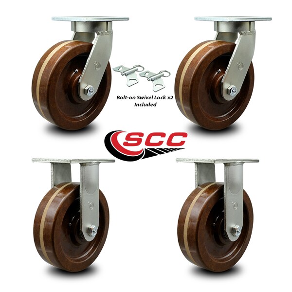 12 Inch Heavy Duty High Temp Phenolic Swivel Caster Swivel Locks 2 Rigid, 2PK